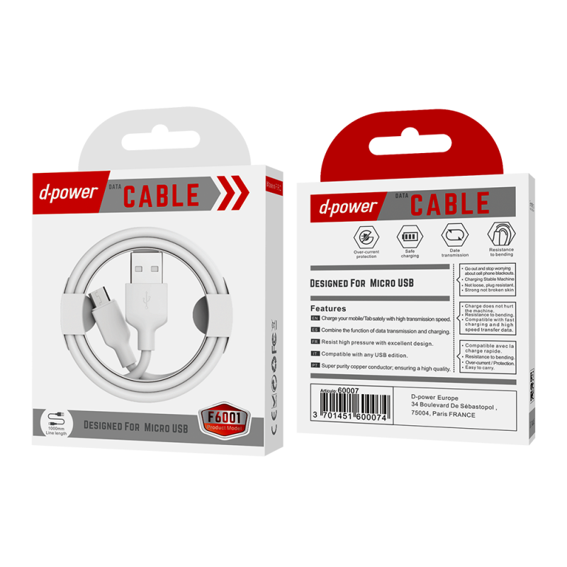 Cable Micro USB 1M Blanc